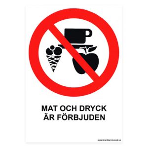 Förbudsskylt Mat och dryck får ej förtäras