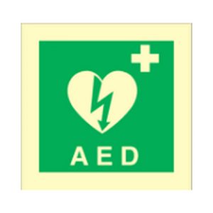 Skylt AED