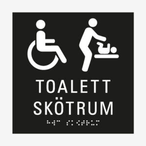 Taktil skylt toalett skötrum HWC