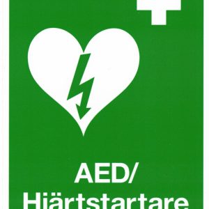 Skylt AED/ Hjärtstartare storlek 210 x 150 mm i självhäftande dekal